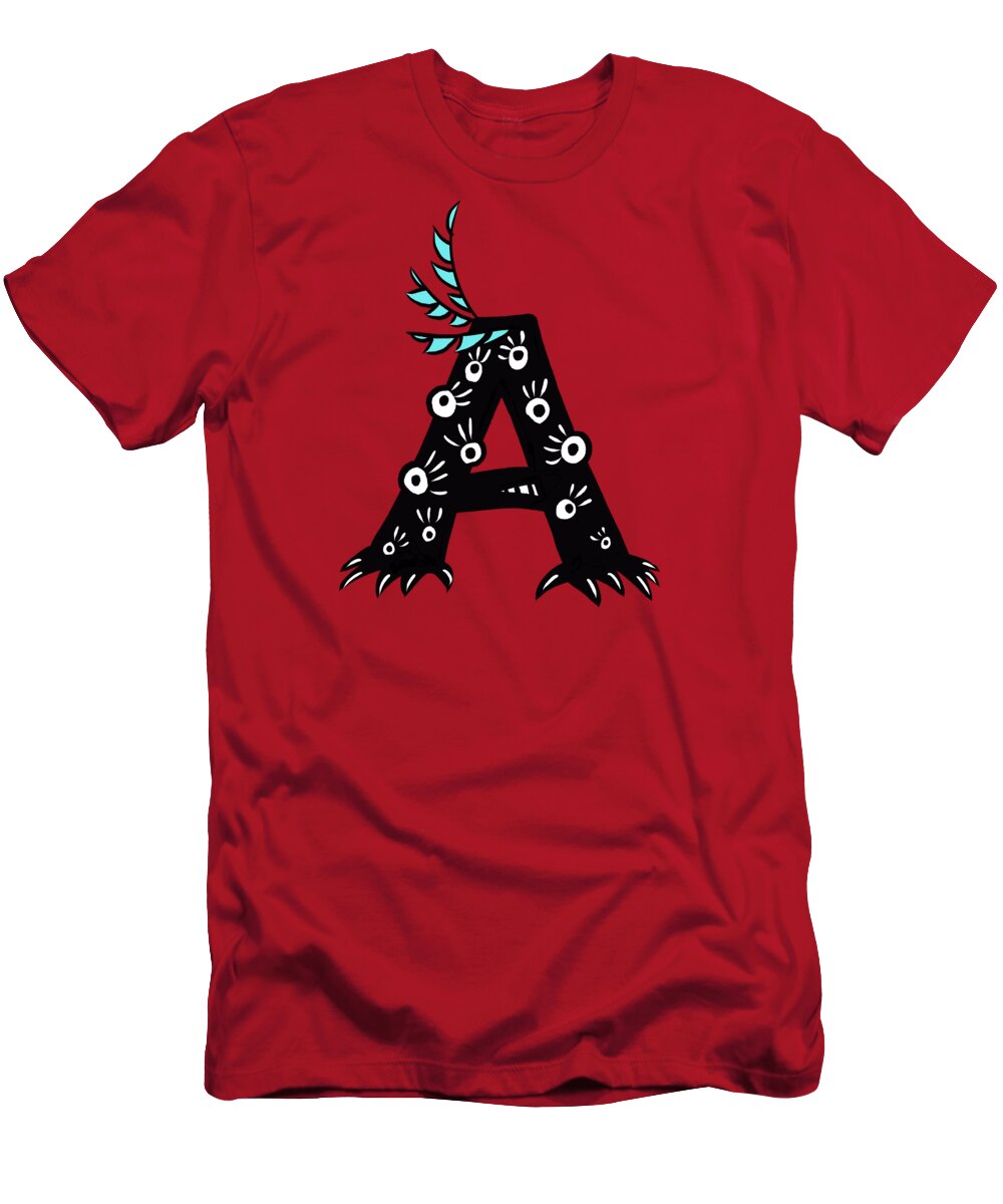 Letter A T-Shirt featuring the digital art Letter A Funny Monster Drawing by Boriana Giormova