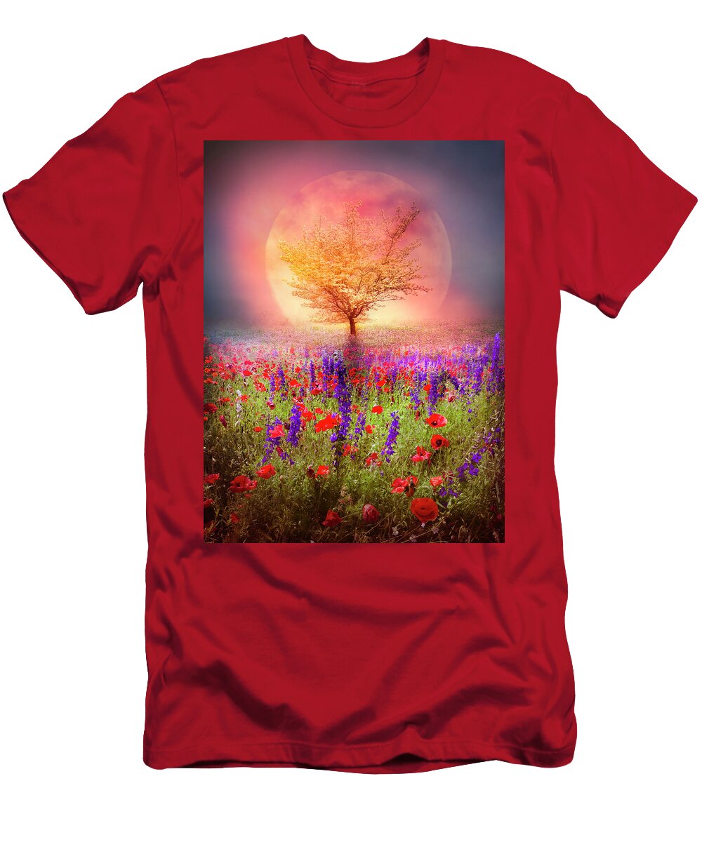 Appalachia T-Shirt featuring the photograph Magical Moon in the Poppies by Debra and Dave Vanderlaan