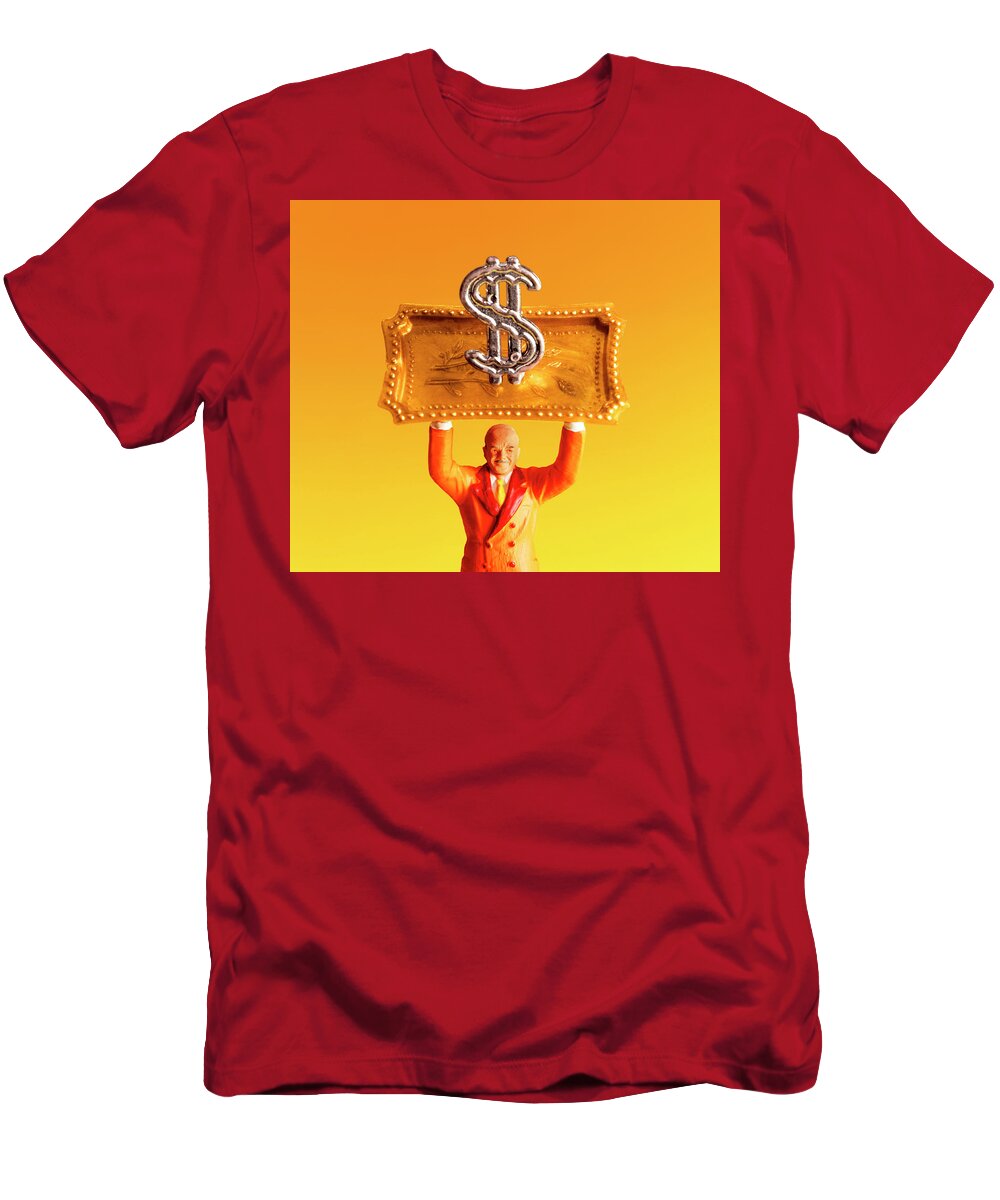 Adult T-Shirt featuring the drawing Man Holding Dollar Sign on Gold Tray by CSA Images