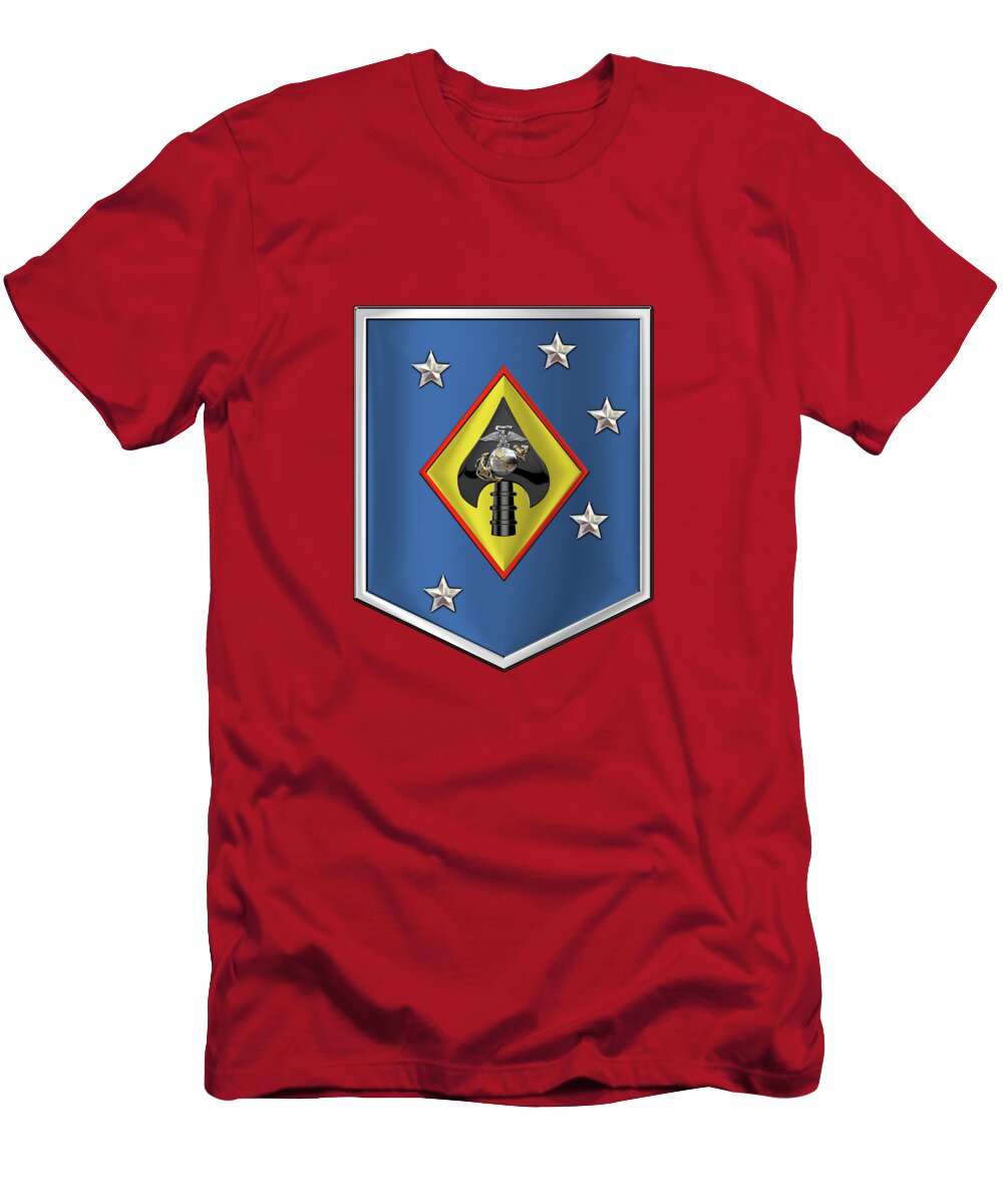 Military Insignia & Heraldry Collection By Serge Averbukh T-Shirt featuring the digital art Marine Raider Support Group - M R S G Patch over Red Velvet by Serge Averbukh