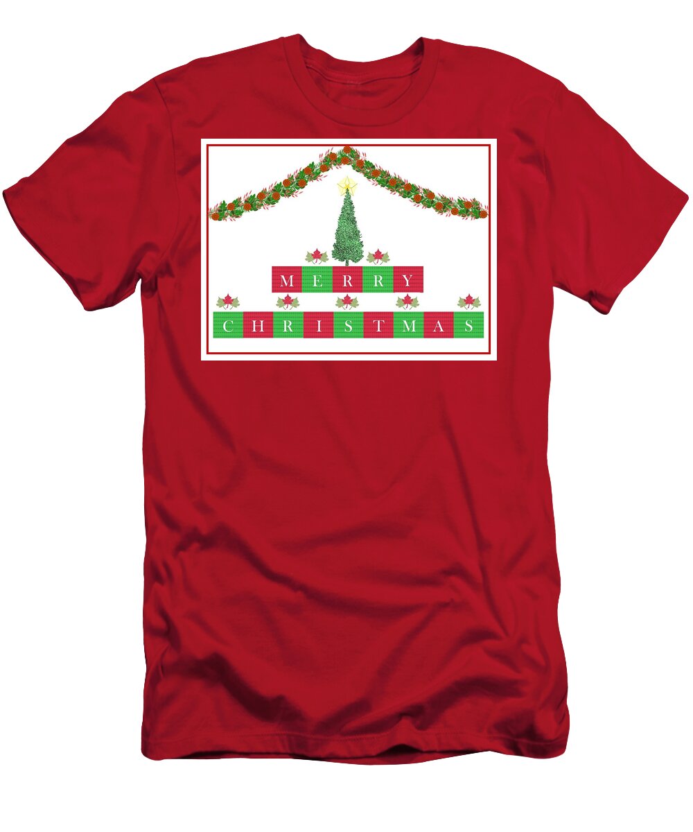 Christmas T-Shirt featuring the digital art Merry Christmas Blocks and Tree by Marian Bell