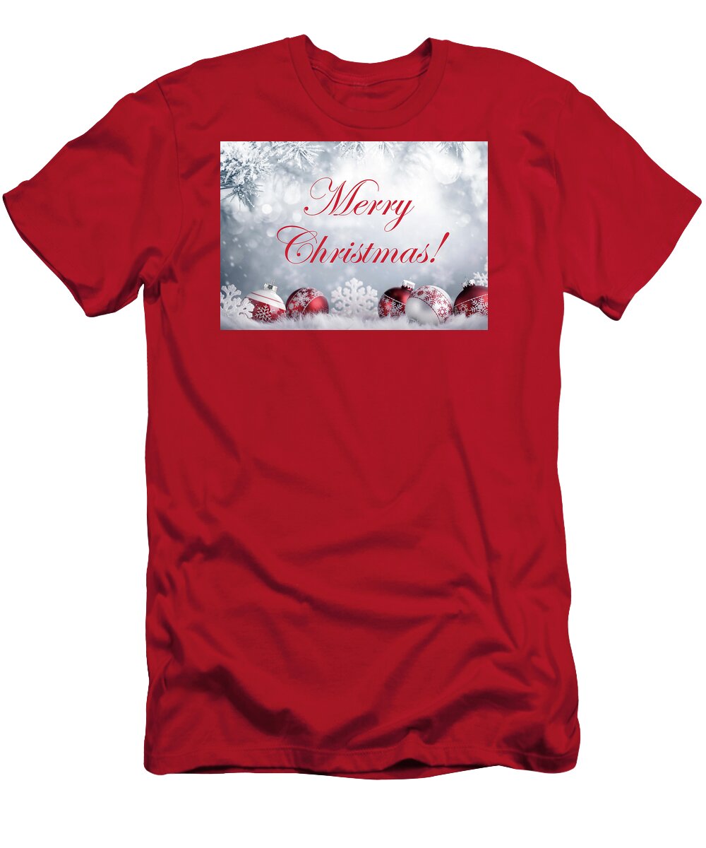 Merry T-Shirt featuring the mixed media Merry Christmas by Johanna Hurmerinta