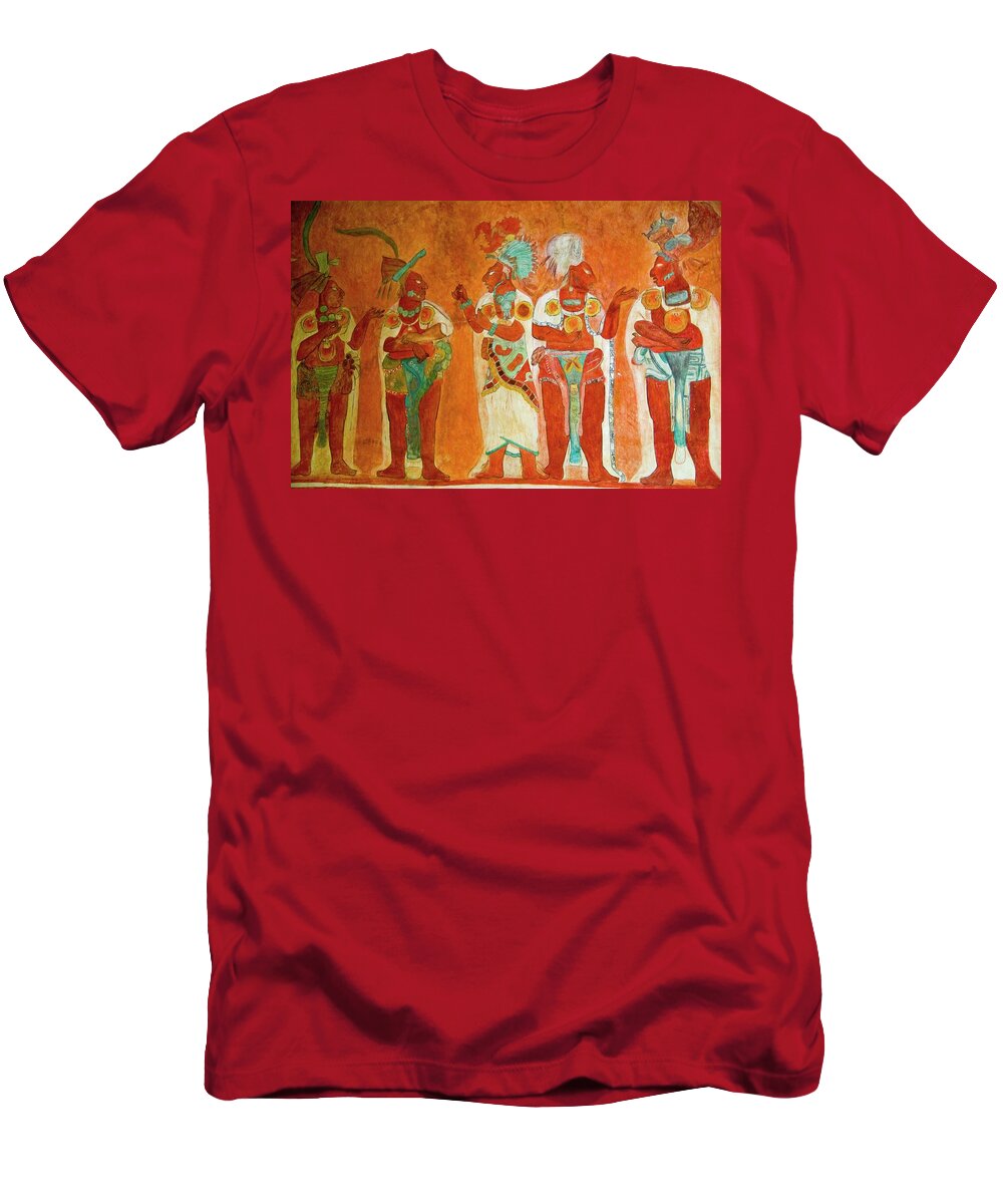 America T-Shirt featuring the painting Mexico. National Museum of Antropology. Maya culture. Painting of Bonampak. by Album