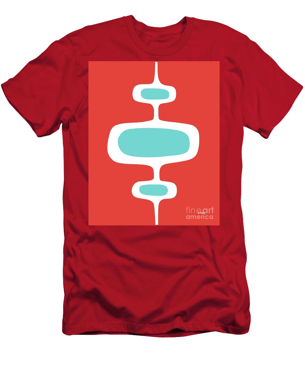 Mid Century Modern T-Shirt featuring the digital art Mod Pod 1 Turquoise on Red by Donna Mibus