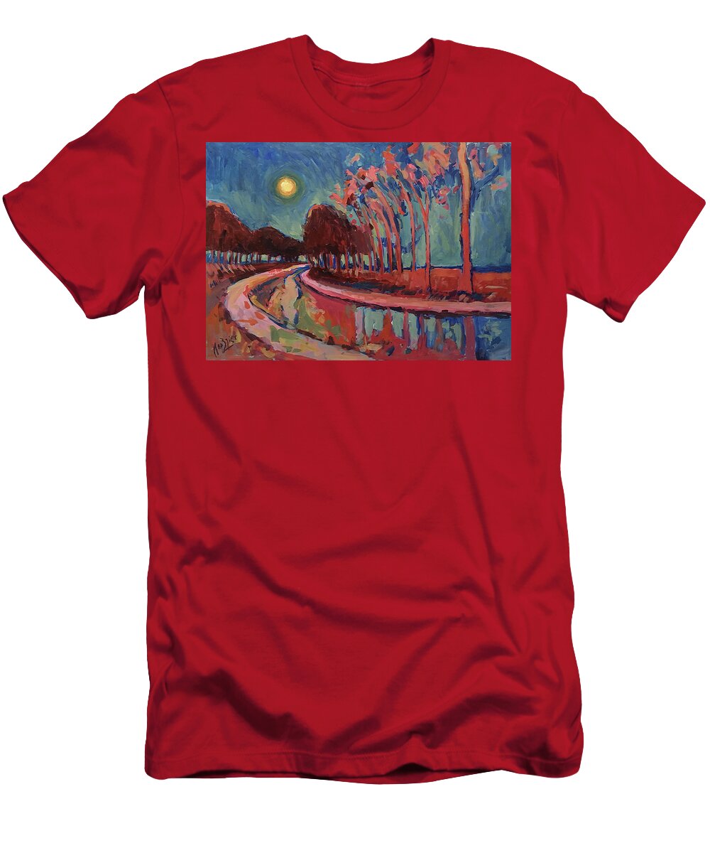 Canal T-Shirt featuring the painting Moon Night at the canal by Nop Briex