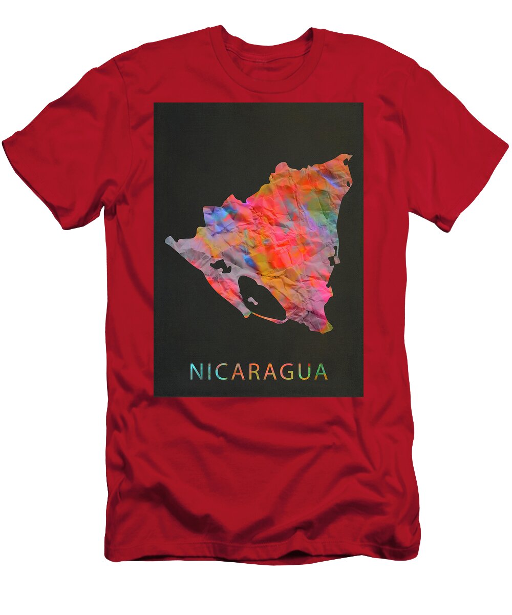 Nicaragua T-Shirt featuring the mixed media Nicaragua Tie Dye Country Map by Design Turnpike