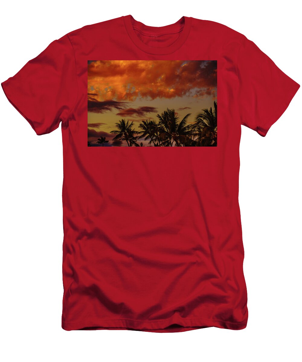 Hawaii T-Shirt featuring the photograph Palms below the Fire Clouds by John Bauer