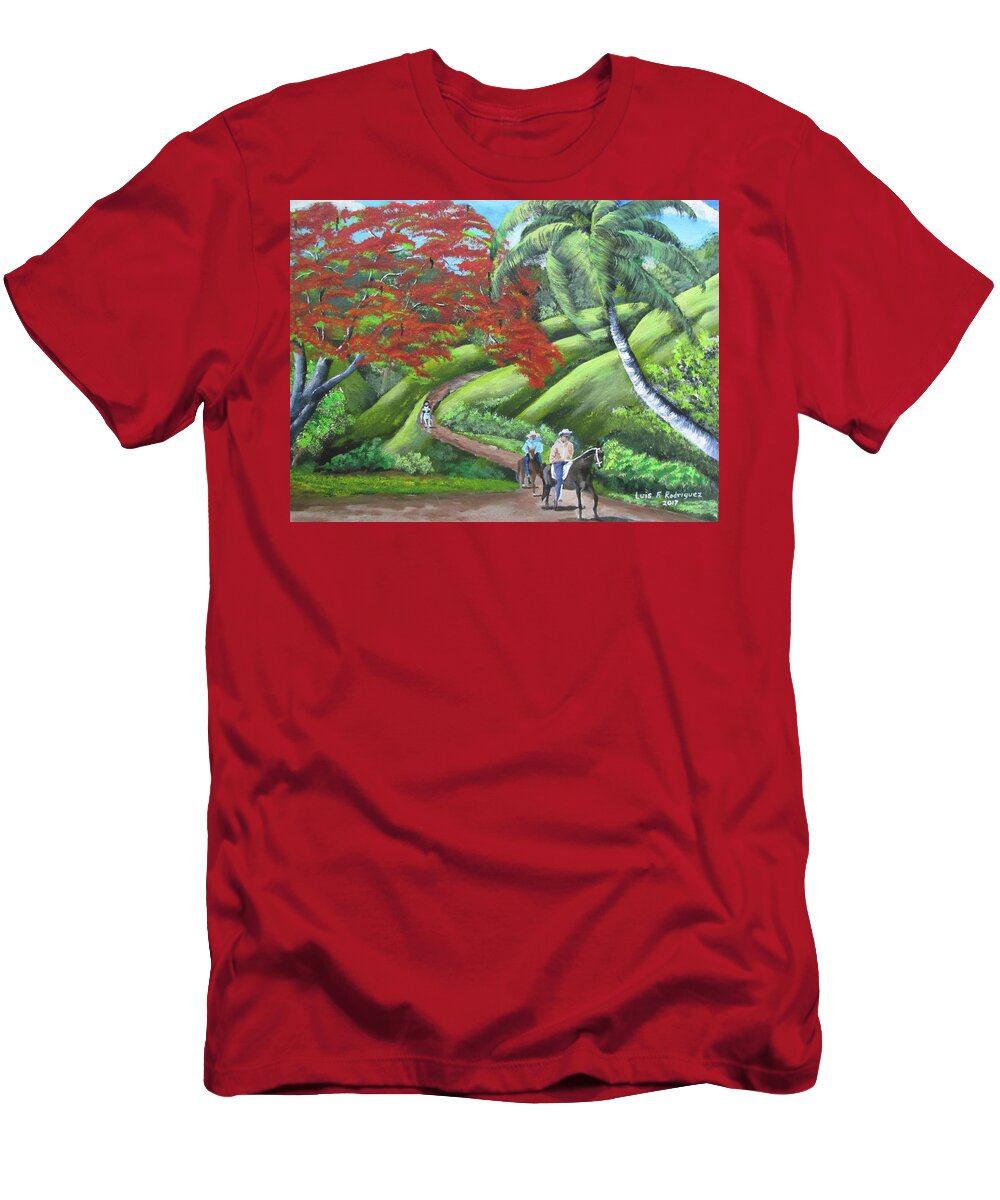 Poinciana Tree T-Shirt featuring the painting Paseo A Caballo by Luis F Rodriguez