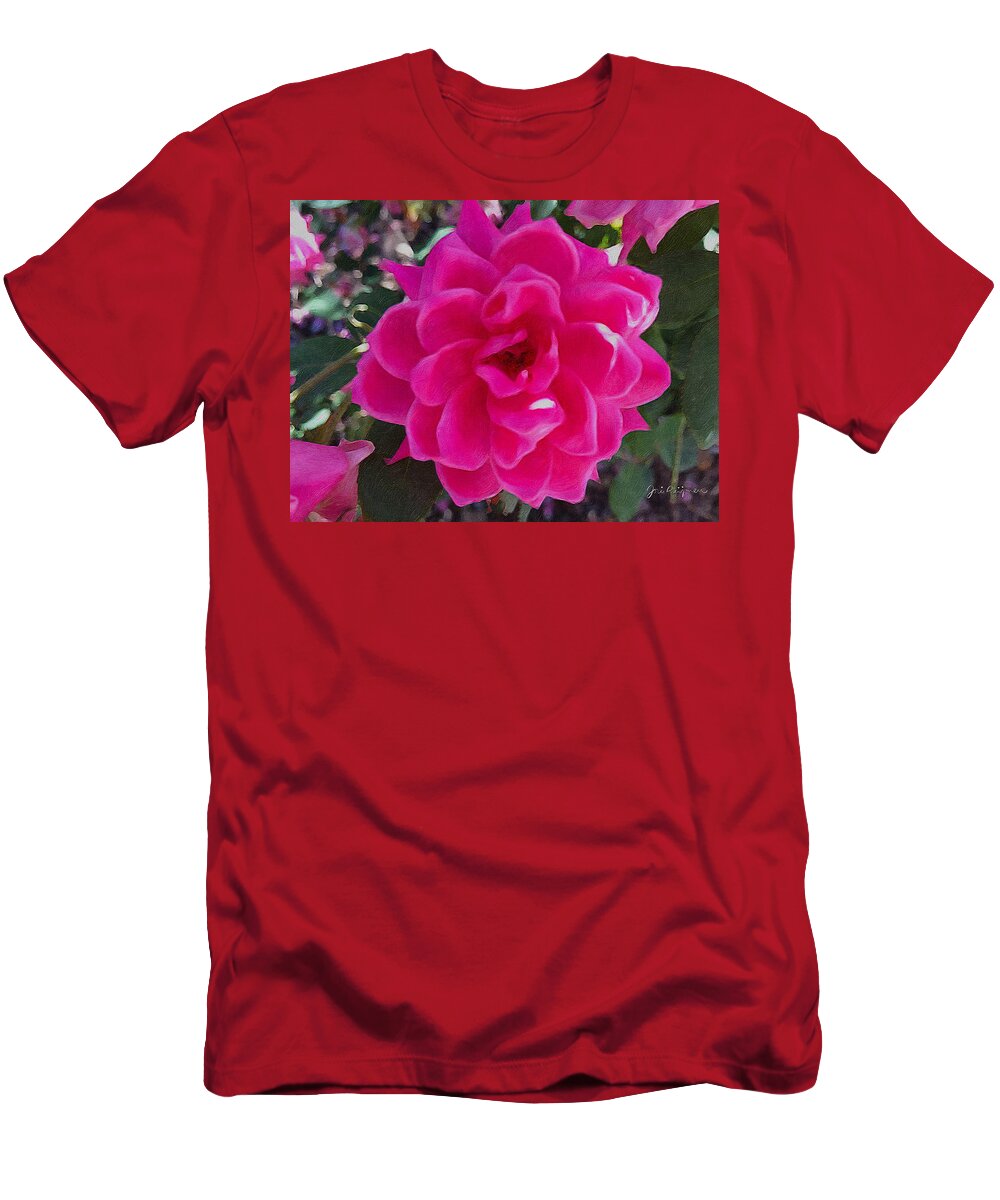 Pink Double Knockout Rose T-Shirt featuring the photograph Pink Double Knockout Rose by Jori Reijonen