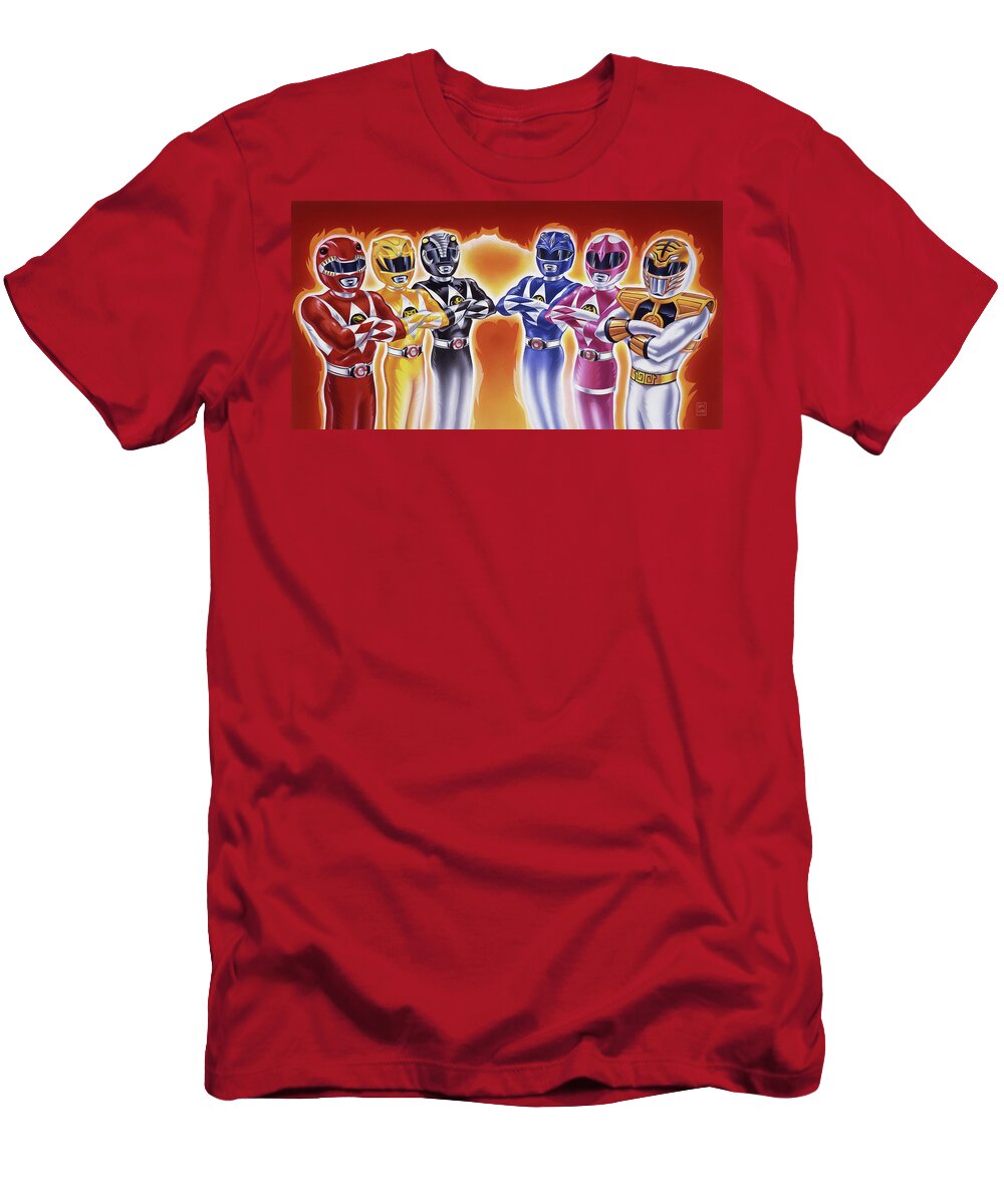 Power Rangers T-Shirt featuring the painting Power Rangers Heroes Art by Garth Glazier