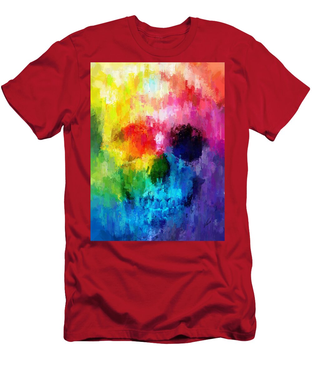 Rainbow T-Shirt featuring the painting Rainbow skull by Vart Studio
