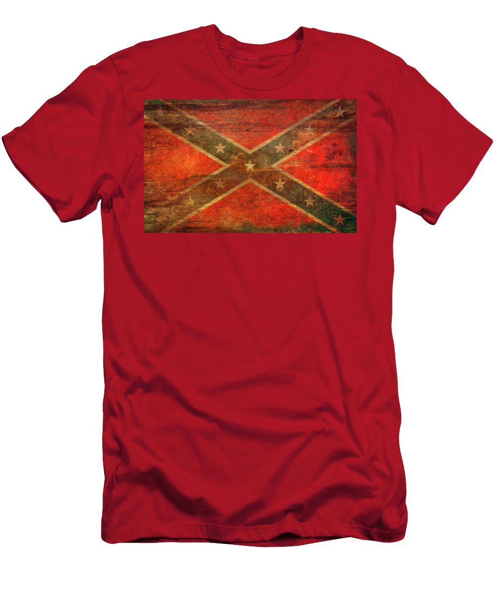 Rebel Confederate Flag On Wood T-Shirt featuring the digital art Rebel Confederate Flag on Wood by Randy Steele