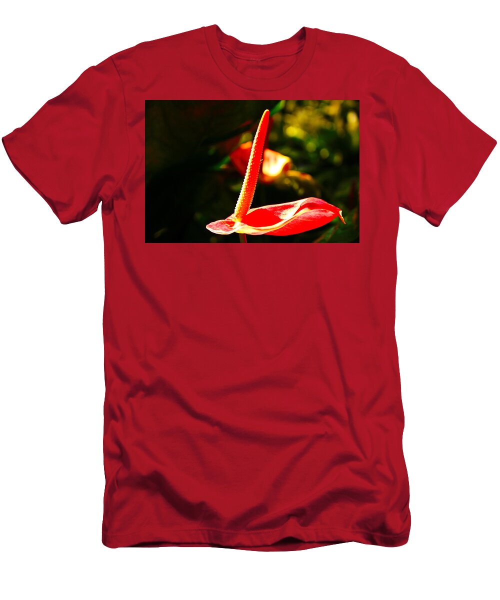 Laceleaf T-Shirt featuring the photograph Red Anthurium Solo by Loretta S
