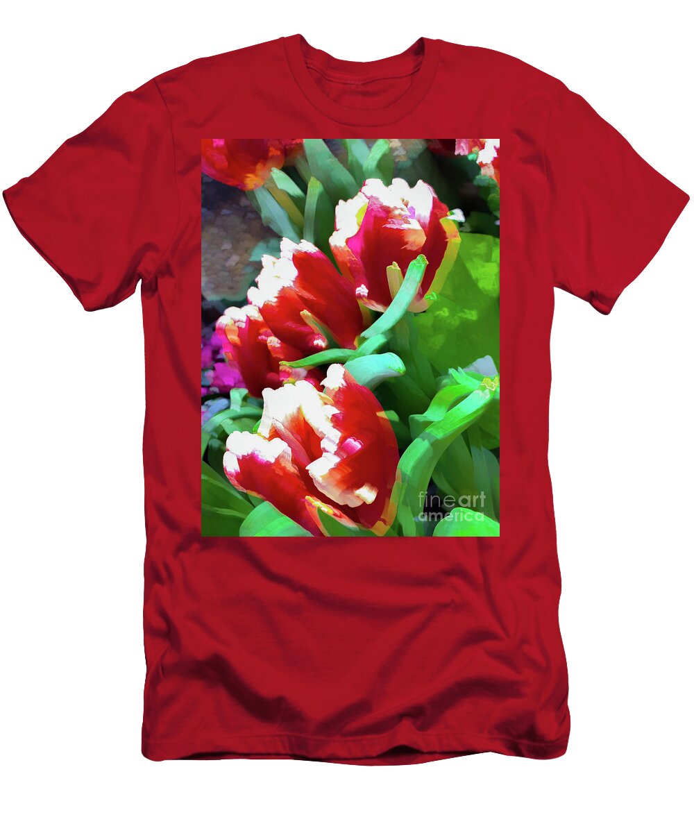 Abstract T-Shirt featuring the photograph Red flower and green leaf pastel by Phillip Rubino