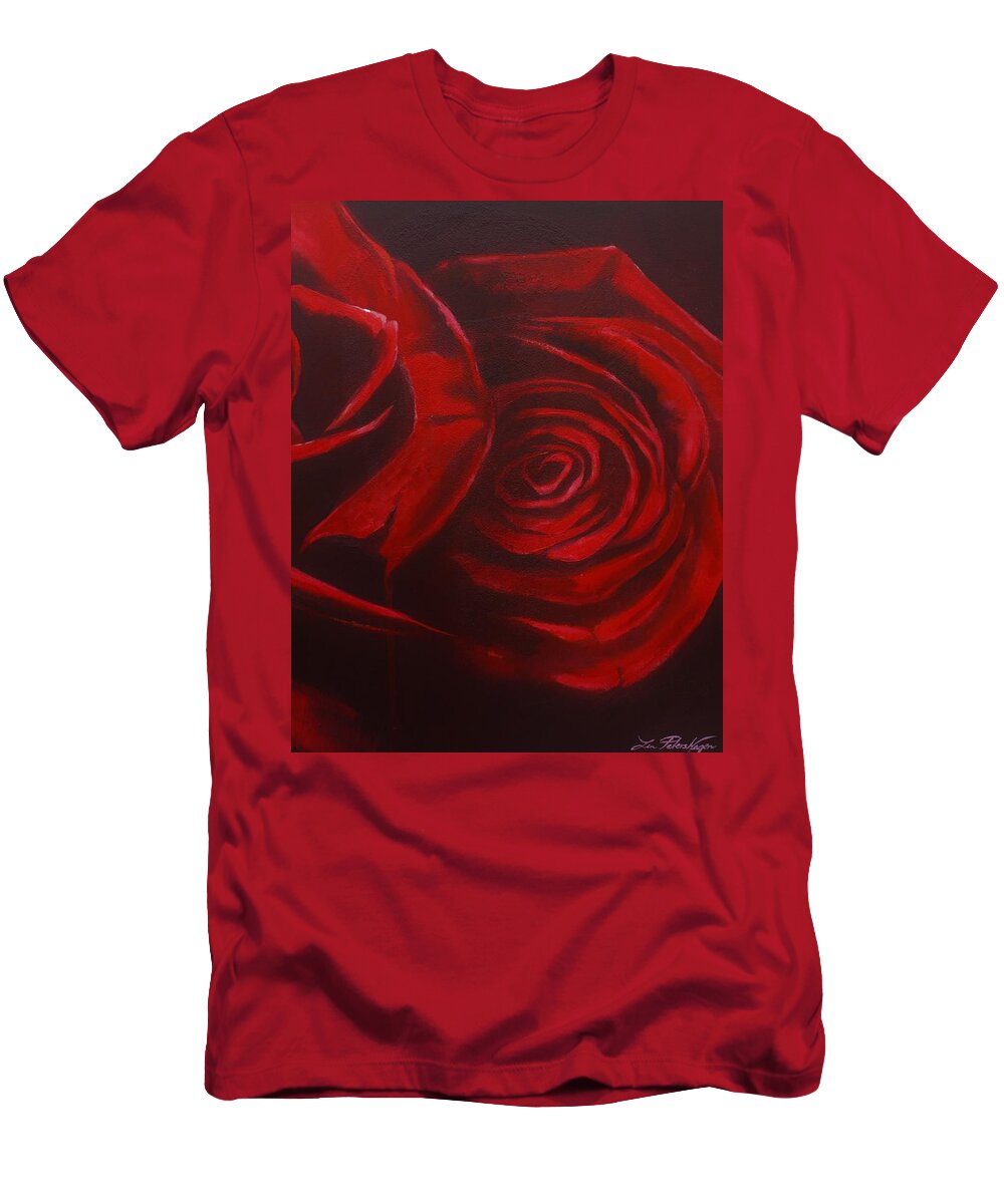 Lin Petershagen T-Shirt featuring the painting Red Roses part 2 by Lin Petershagen