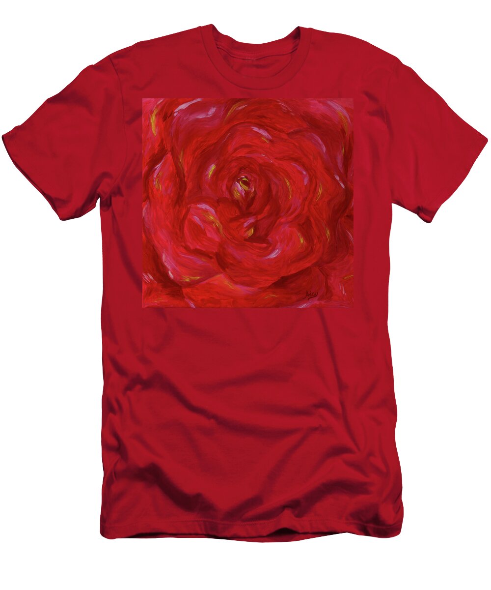 Rose T-Shirt featuring the painting Rose Love Peace by Aicy Karbstein
