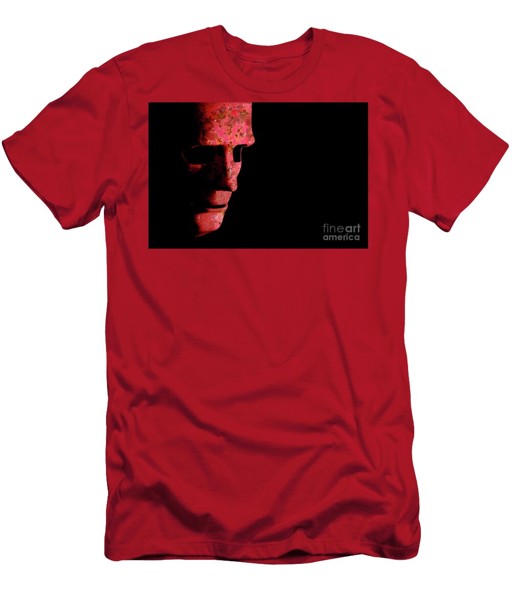 Mask T-Shirt featuring the photograph Rusty robotic face old technology by Simon Bratt