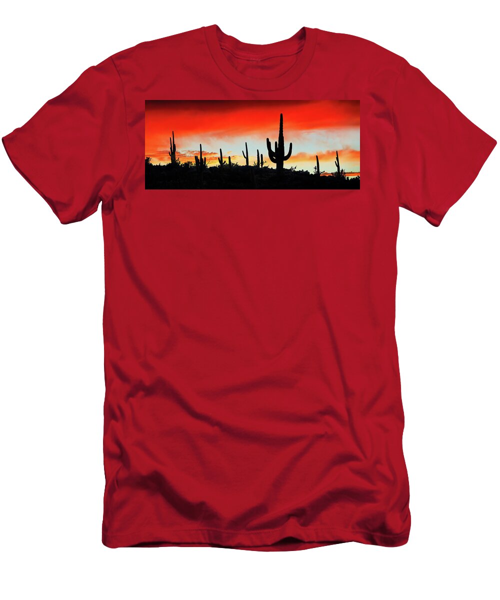 Panorama T-Shirt featuring the photograph Saguaro Ridge Panorama, Arizona by Don Schimmel
