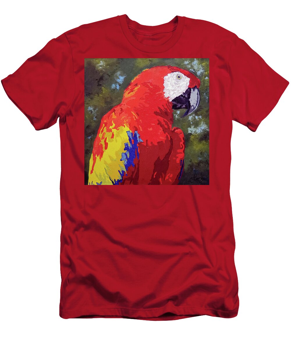 Bird T-Shirt featuring the painting Scarlet Elegance by Cheryl Bowman