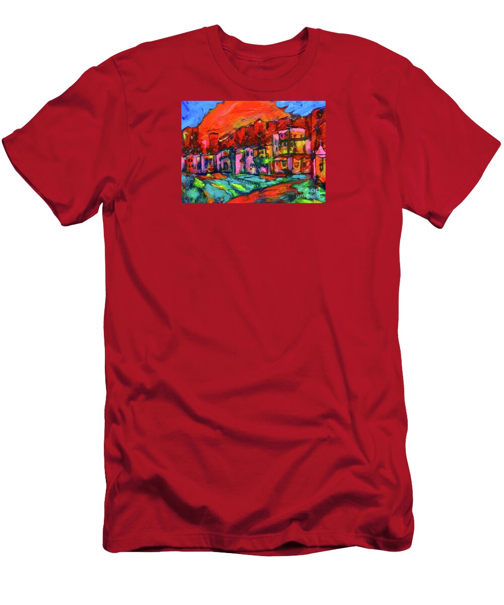 Santa Fe T-Shirt featuring the painting Spirit of Santa Fe by Zsanan Studio