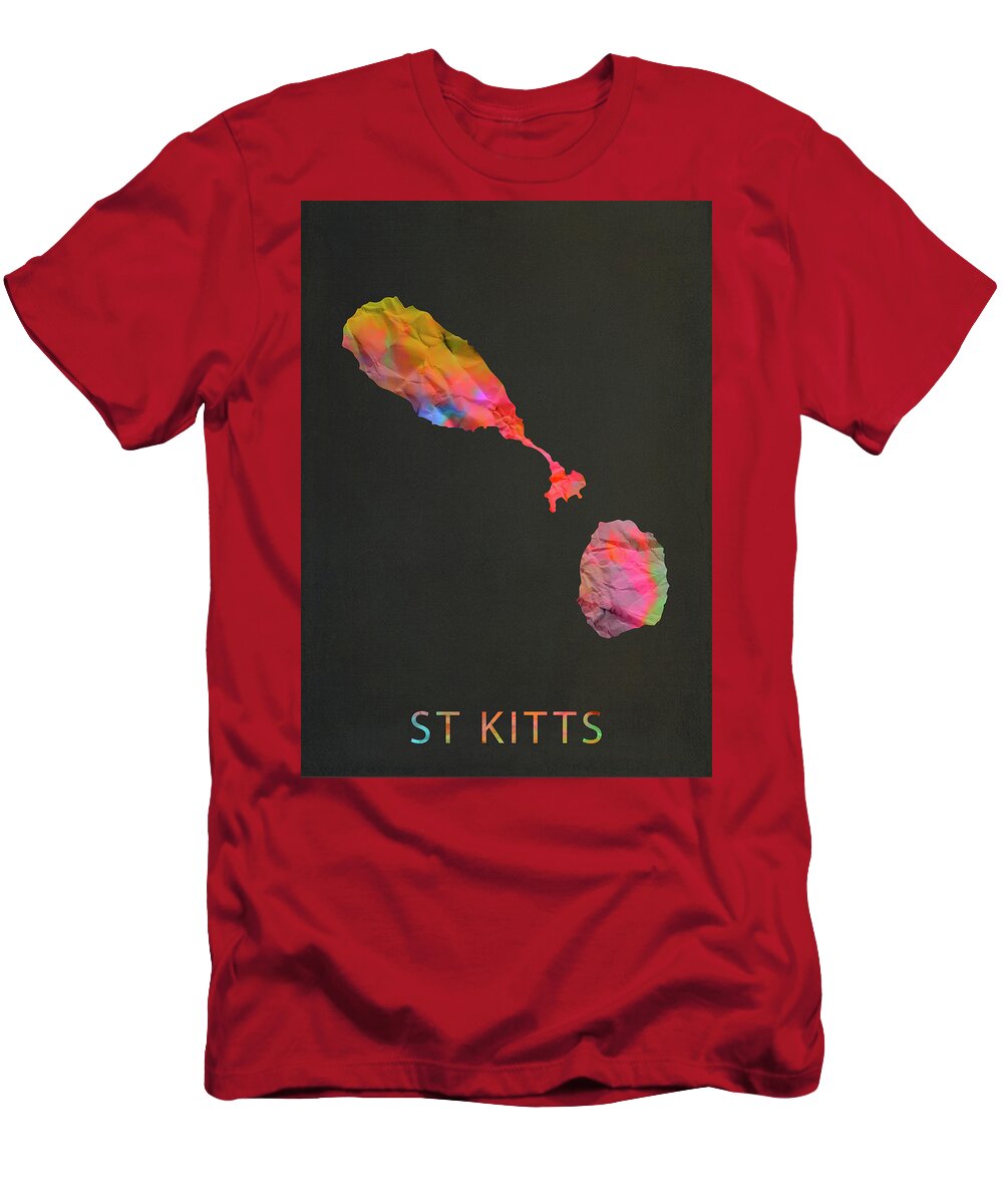 St Kitts T-Shirt featuring the mixed media St Kitts and Nevis Tie Dye Country Map by Design Turnpike