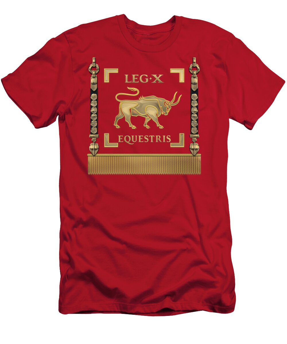 ‘rome’ Collection By Serge Averbukh T-Shirt featuring the digital art Standard of the 10th Mounted Legion - Vexillum of Legio X Equestris by Serge Averbukh