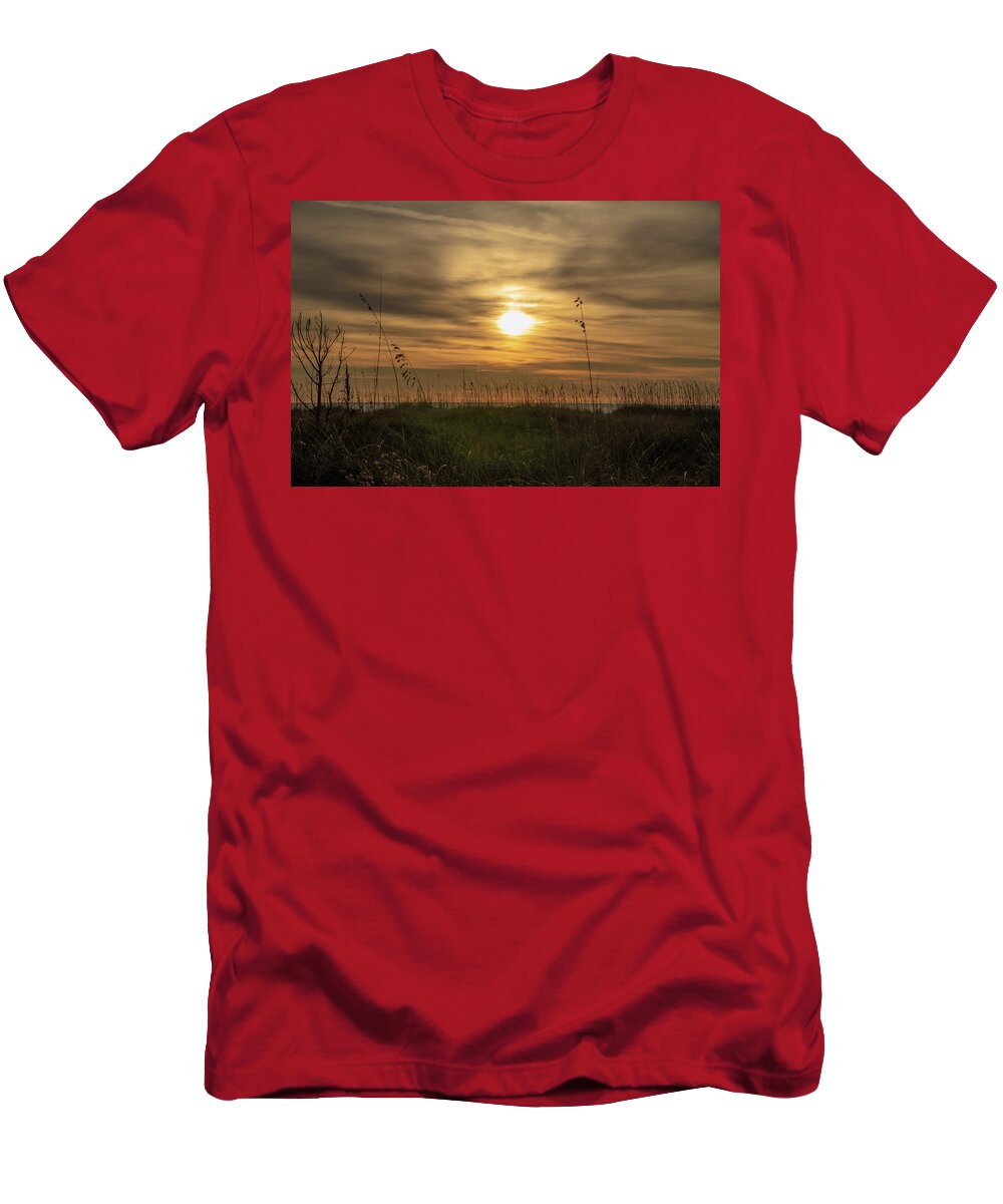 Sunrise T-Shirt featuring the photograph Sunrise Between Sea Grass No. 0408 by Dennis Schmidt