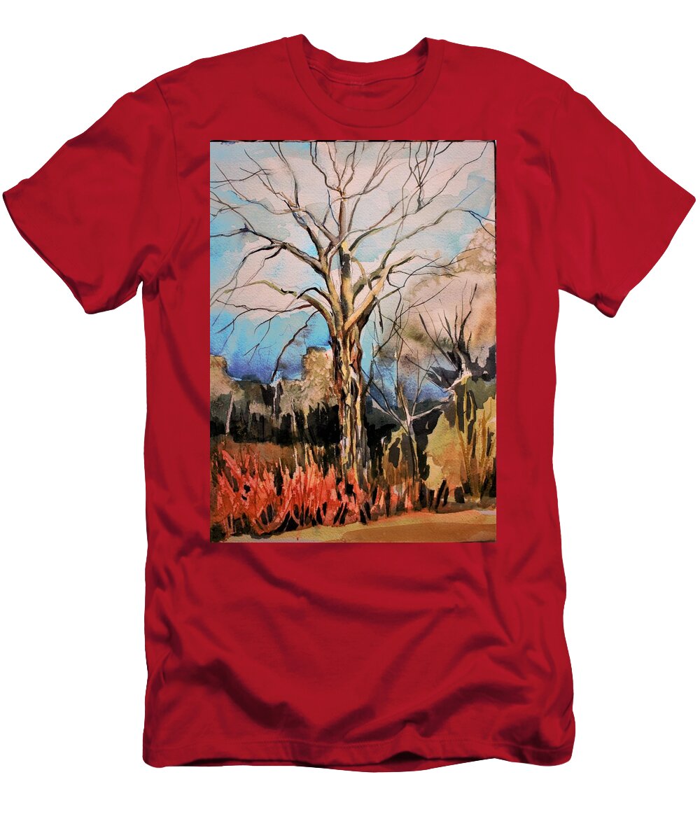 Tree T-Shirt featuring the painting The Barren Tree by Mindy Newman