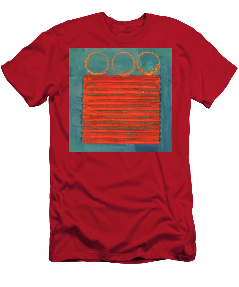Three Imperfect Circles T-Shirt featuring the painting Three Imperfect Circles by Bill Tomsa