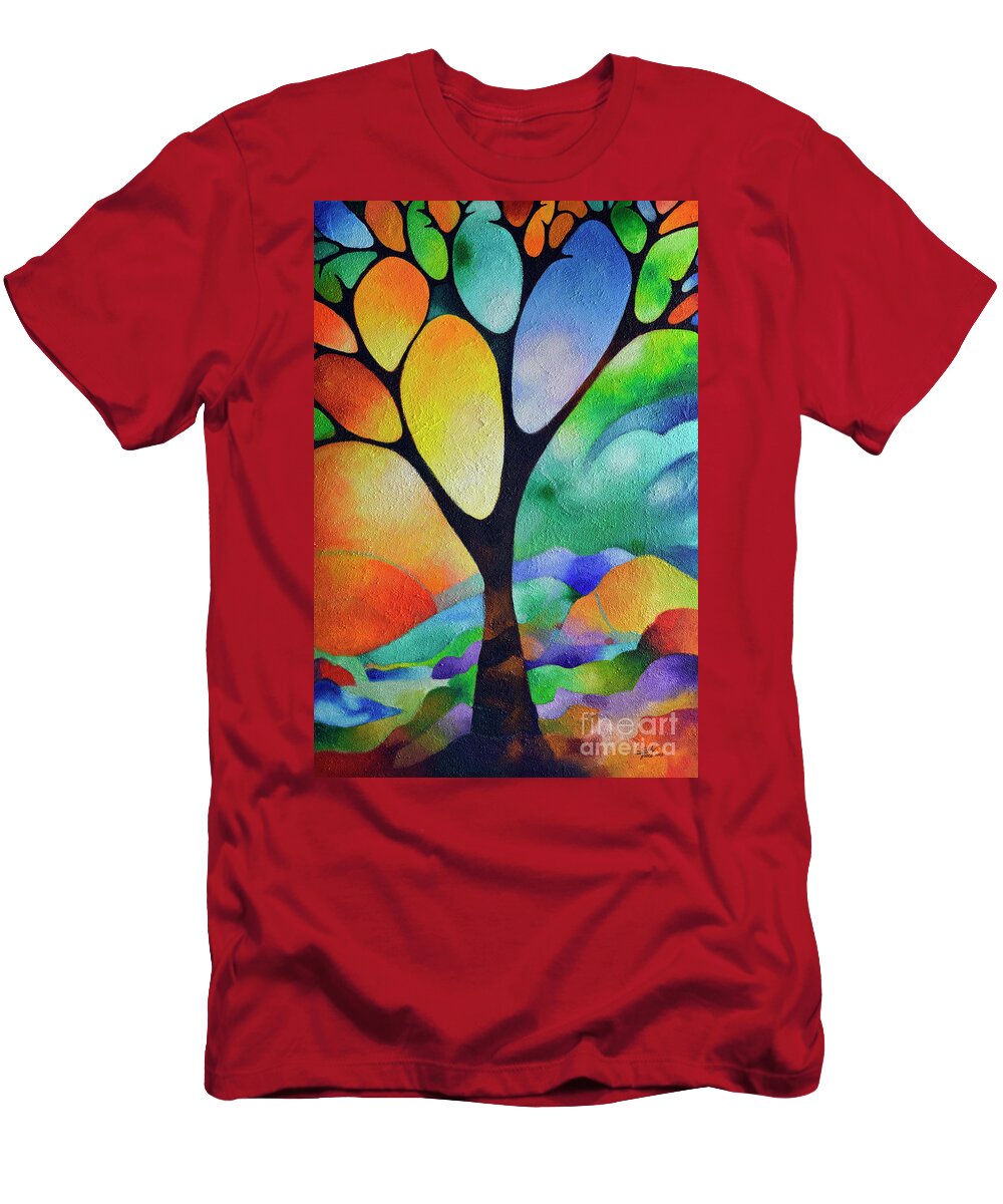 Abstract T-Shirt featuring the painting Tree of Joy by Sally Trace