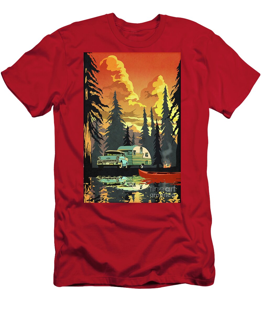 Retro Travel Art T-Shirt featuring the digital art Vintage Shasta Camper by Sassan Filsoof
