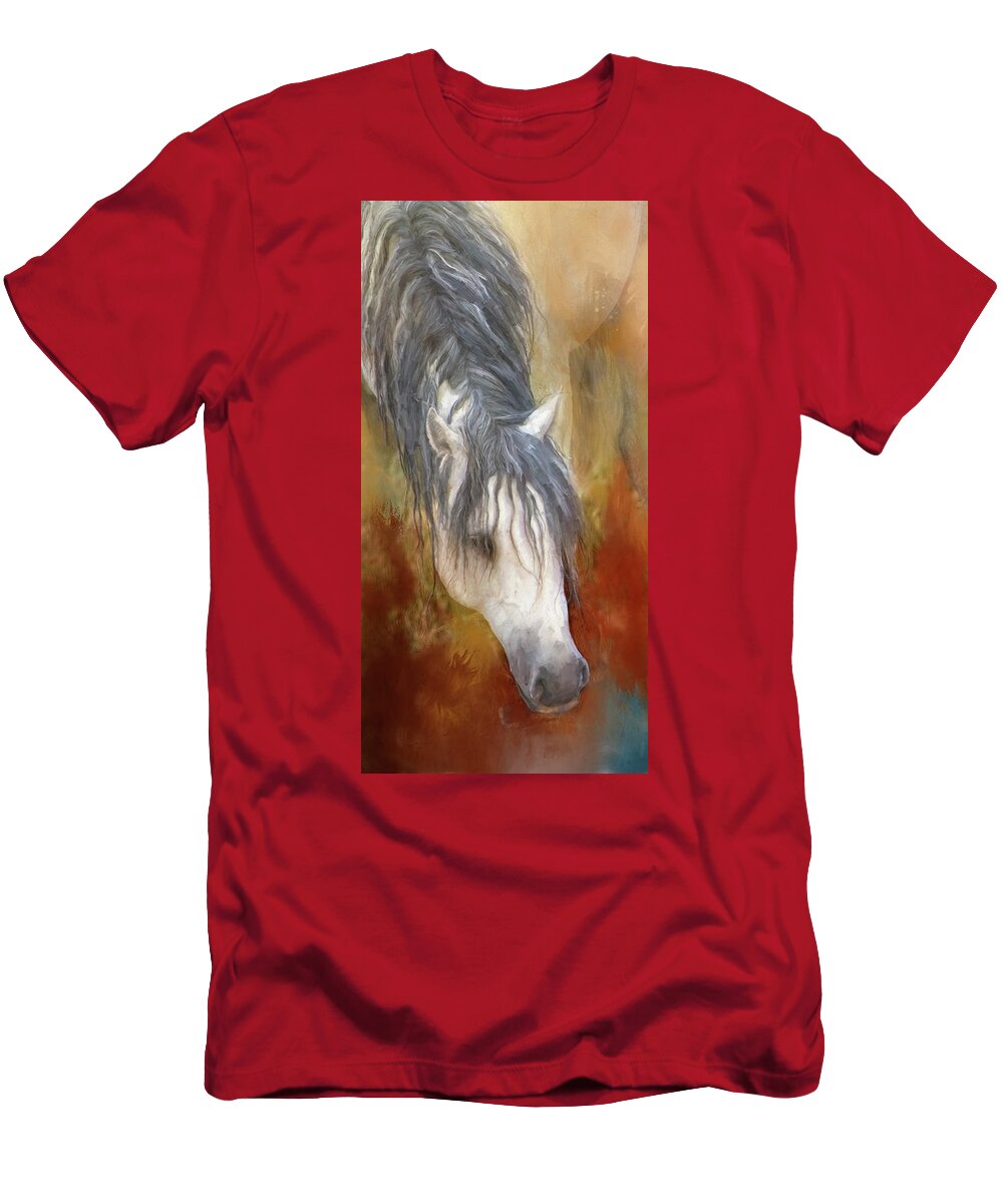 Horse T-Shirt featuring the painting Wild Horse's Cool Drink by Jeanette Mahoney