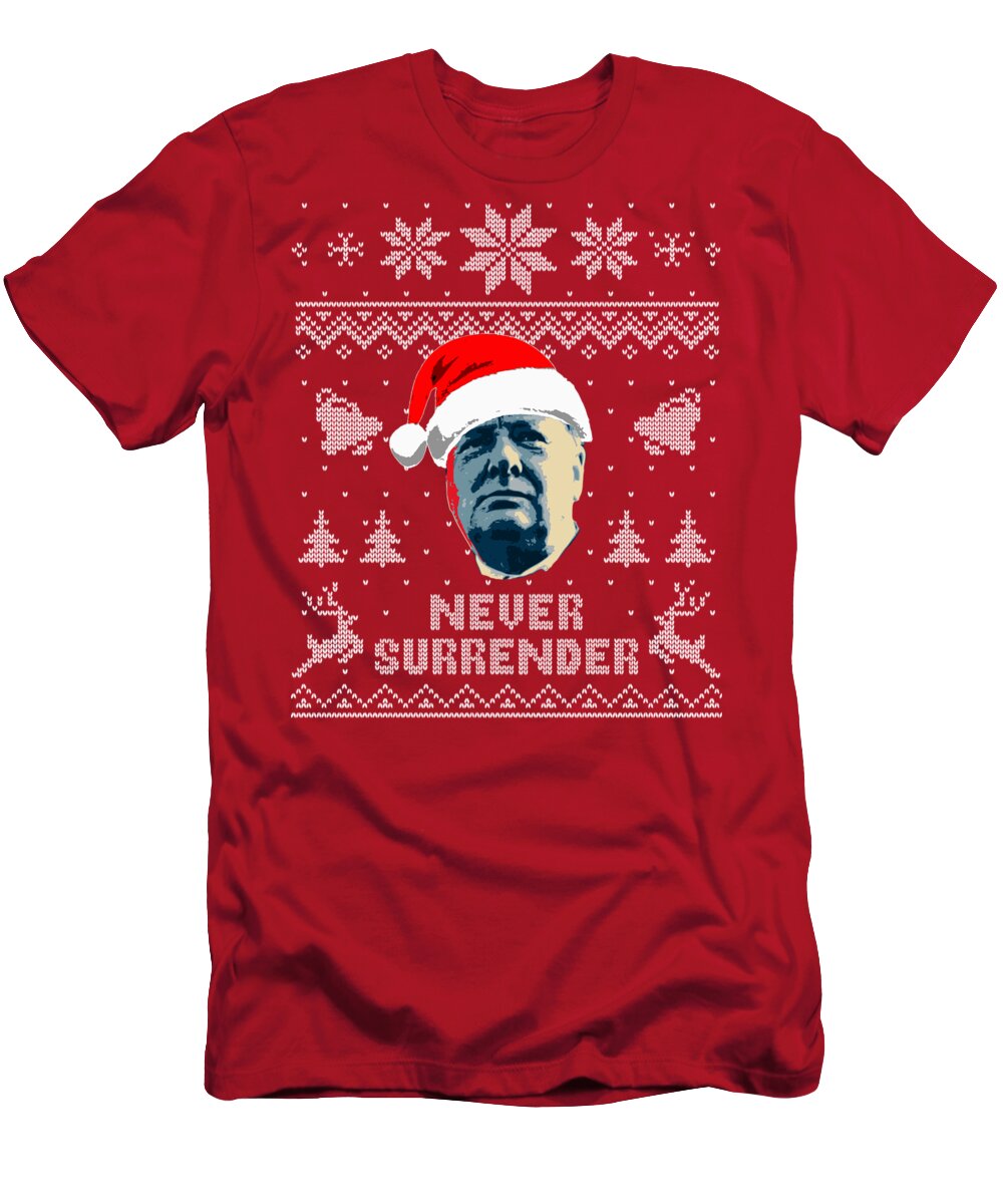 Christmas T-Shirt featuring the digital art Winston Churchill Never Surrender Christmas by Filip Schpindel