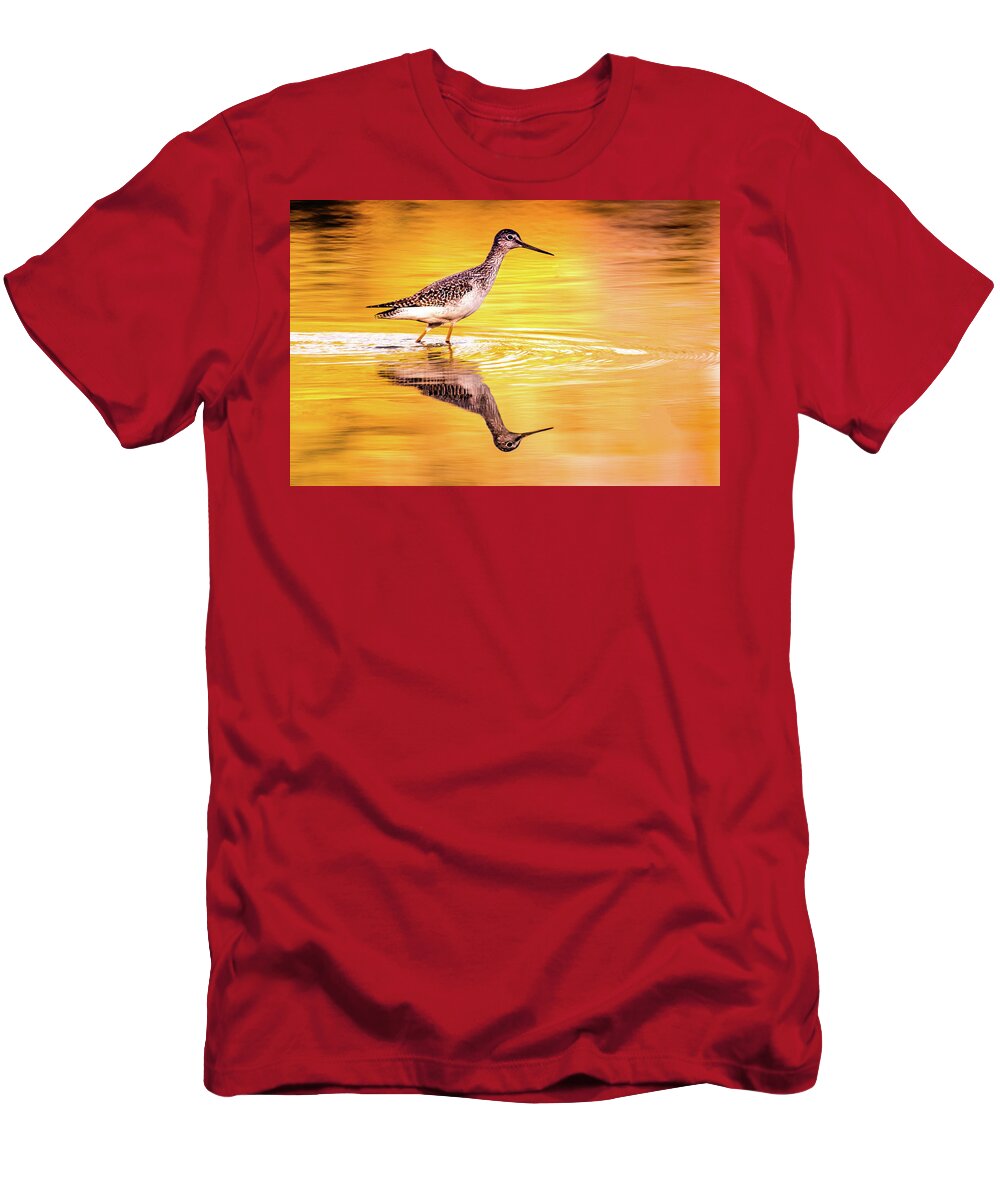 Kingfisher T-Shirt featuring the photograph Yellowlegs at Sunset by Jerry Cahill