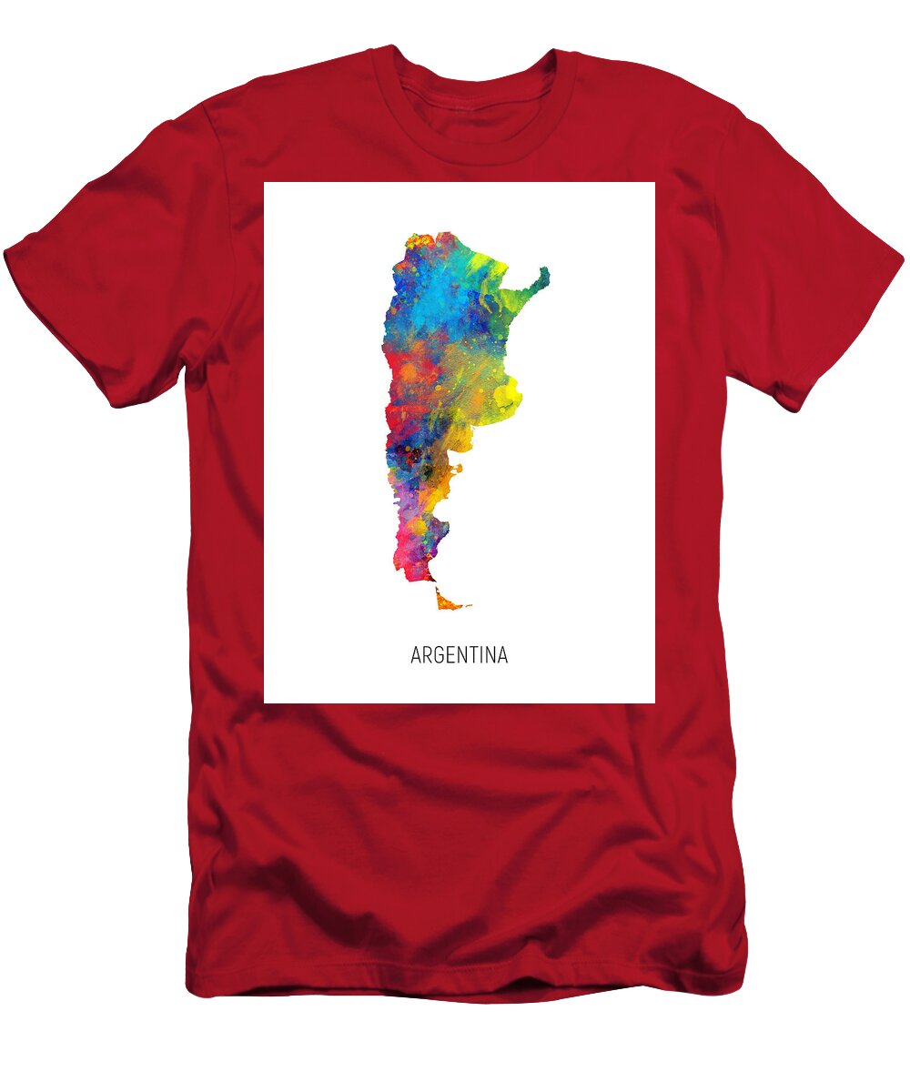 Argentina T-Shirt featuring the digital art Argentina Watercolor Map #1 by Michael Tompsett