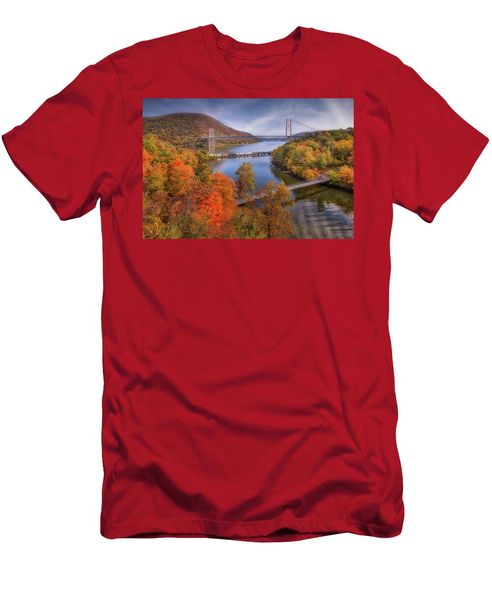 Bear Mountain T-Shirt featuring the photograph Fall At Bear Mountain Bridge #1 by Susan Candelario