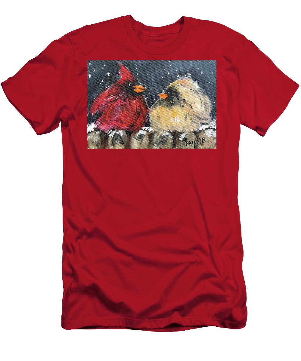 Cardinals T-Shirt featuring the painting Love at First Flight by Roxy Rich
