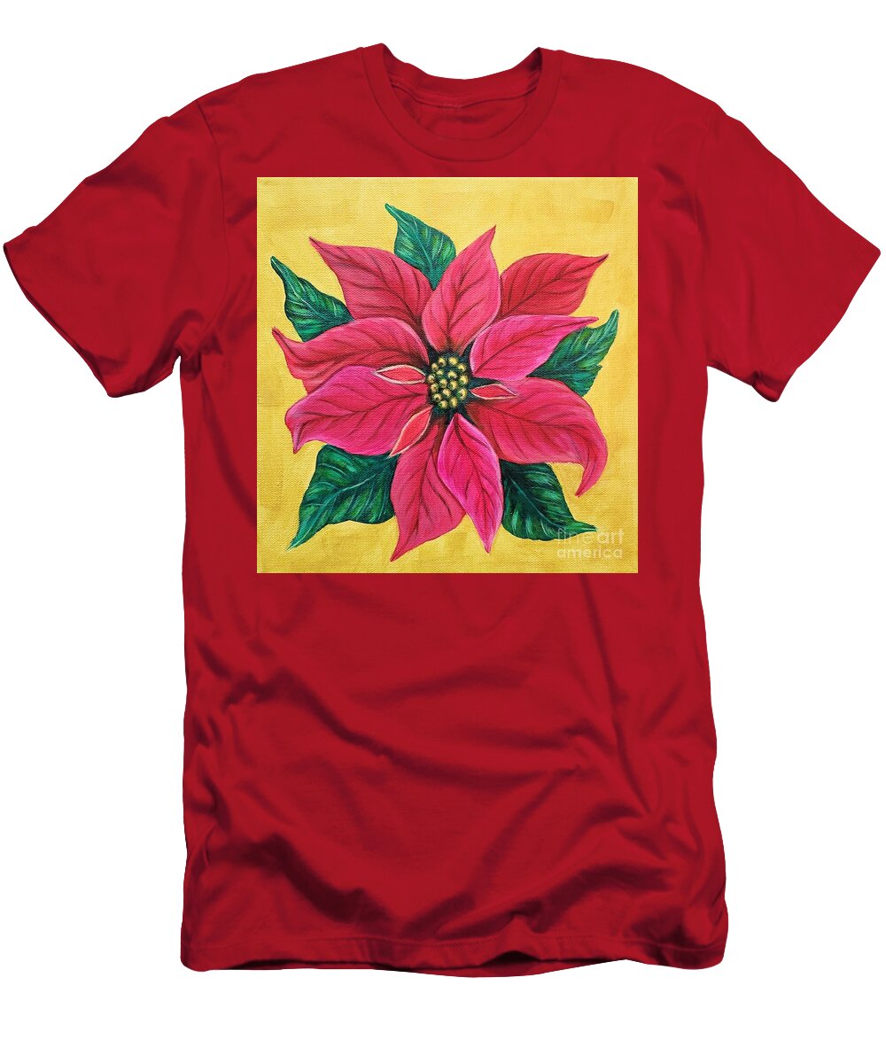 Poinsettia T-Shirt featuring the painting Poinsettia #2 by Jimmy Chuck Smith