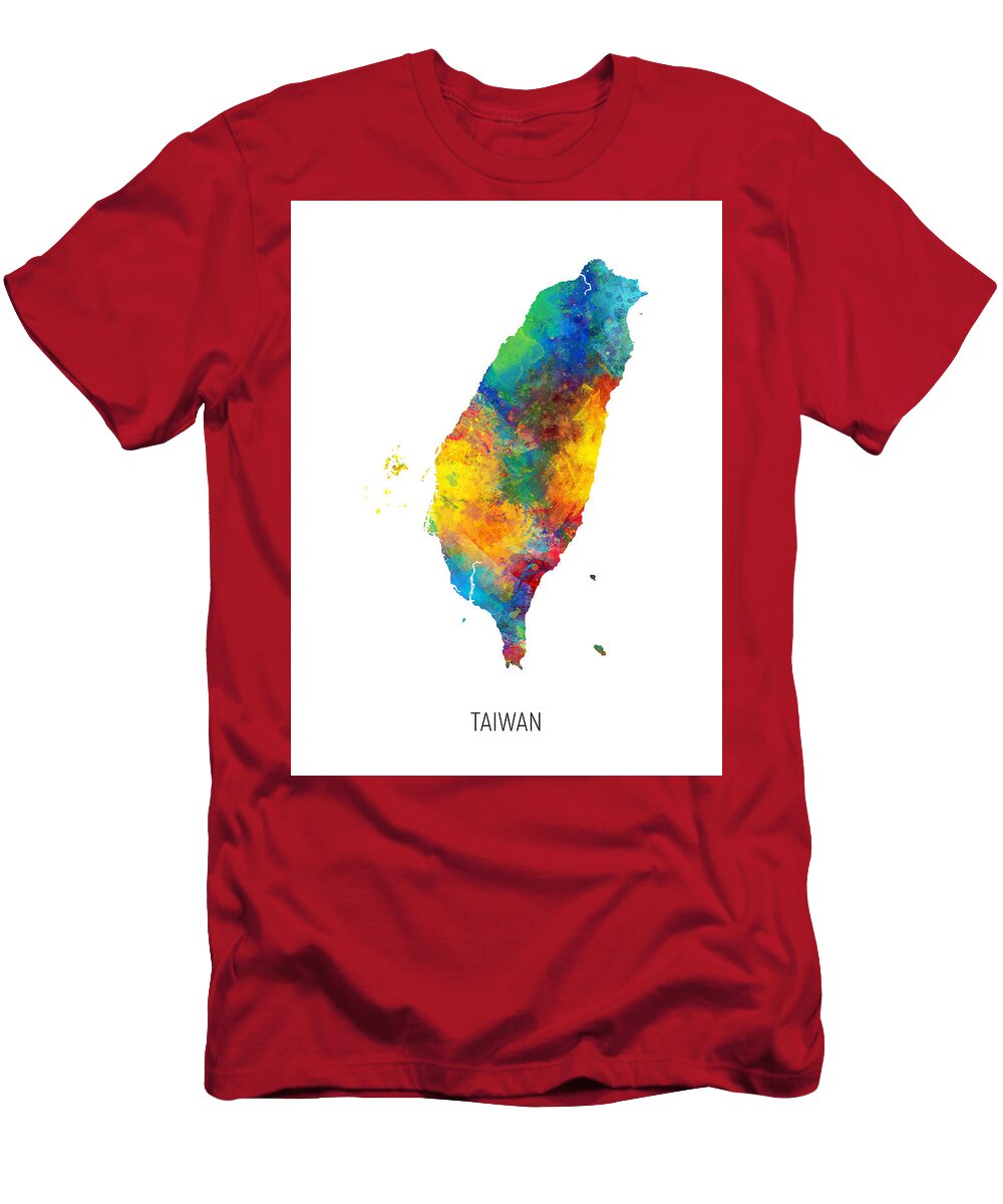 Taiwan T-Shirt featuring the digital art Taiwan Watercolor Map #1 by Michael Tompsett