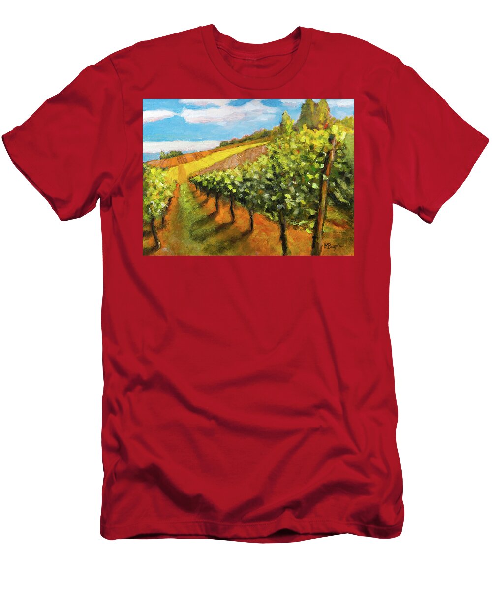 Vineyard T-Shirt featuring the painting Vineyard in Yamhill County #1 by Mike Bergen