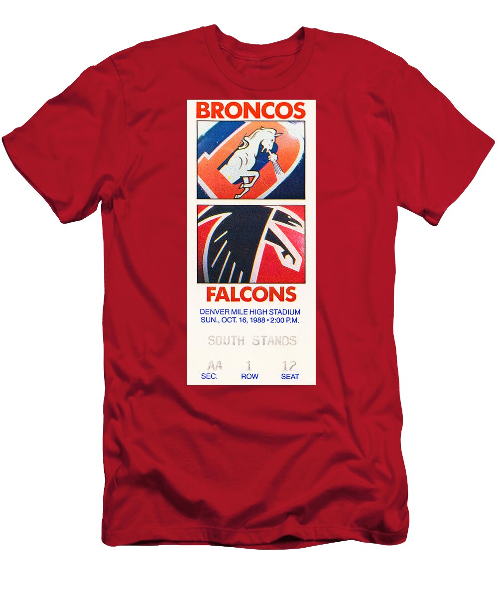 Denver Broncos Ticket T-Shirt featuring the mixed media 1988 Denver vs. Atlanta by Row One Brand