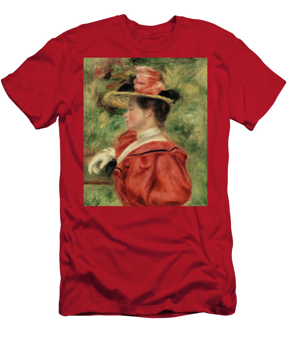 Art T-Shirt featuring the painting Woman with Glove by Pierre-Auguste Renoir by Mango Art