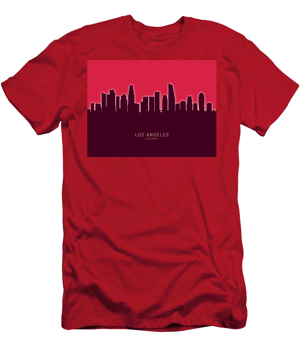 Los Angeles T-Shirt featuring the digital art Los Angeles California Skyline #47 by Michael Tompsett