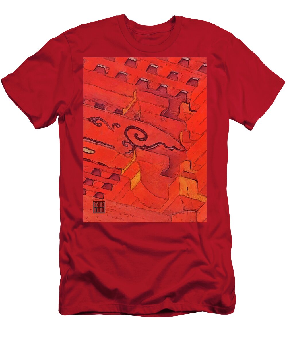 Architecture T-Shirt featuring the mixed media 506 Architectural Detail, Red Ceiling, Todaiji Temple, Nara, Japan by Richard Neuman Architectural Gifts