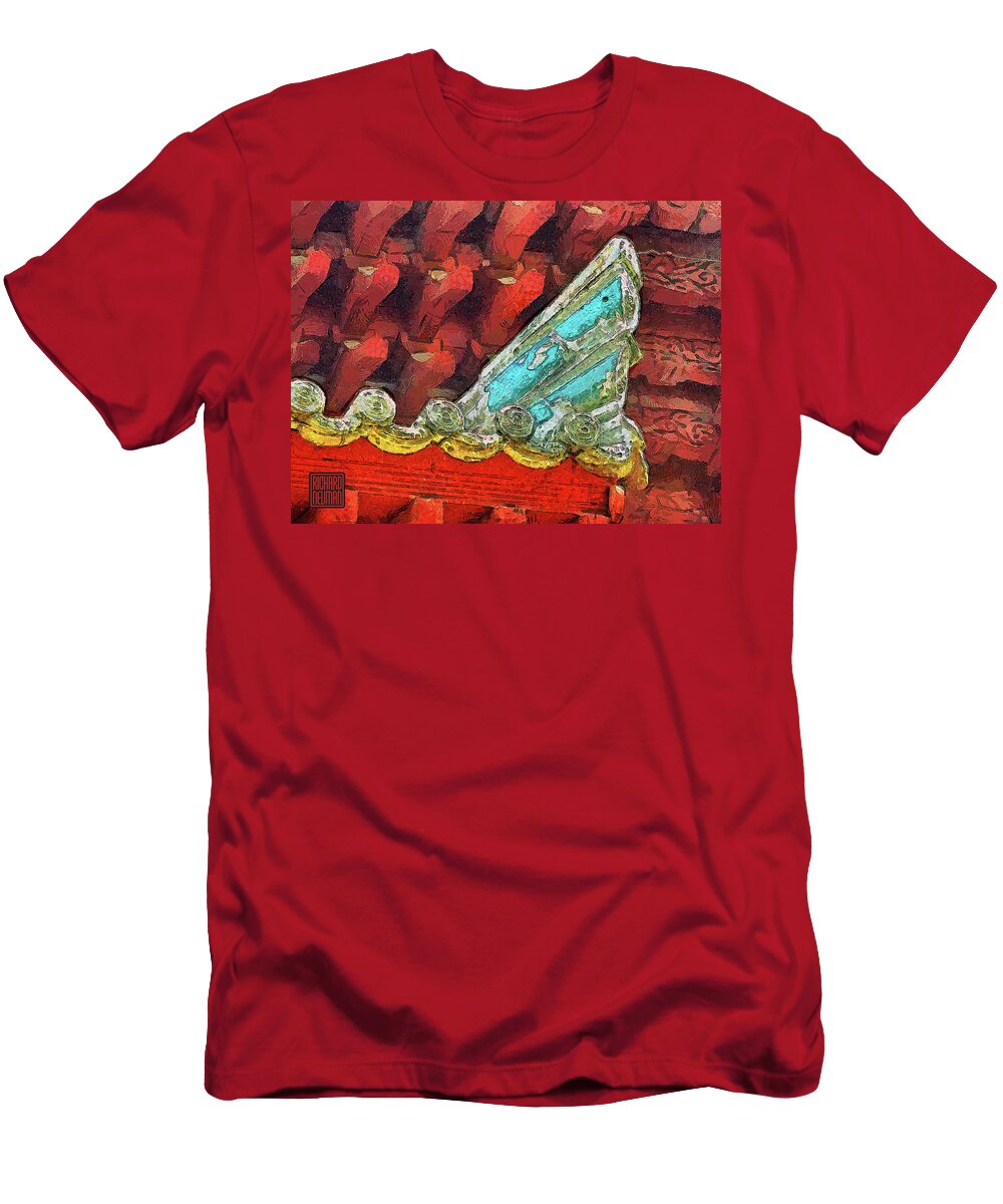 Architectural Abstract Art T-Shirt featuring the mixed media 805 Temple Abstract Architecture Art Pointed Colors Under The Roof Great Mosque Xian China by Richard Neuman Architectural Gifts