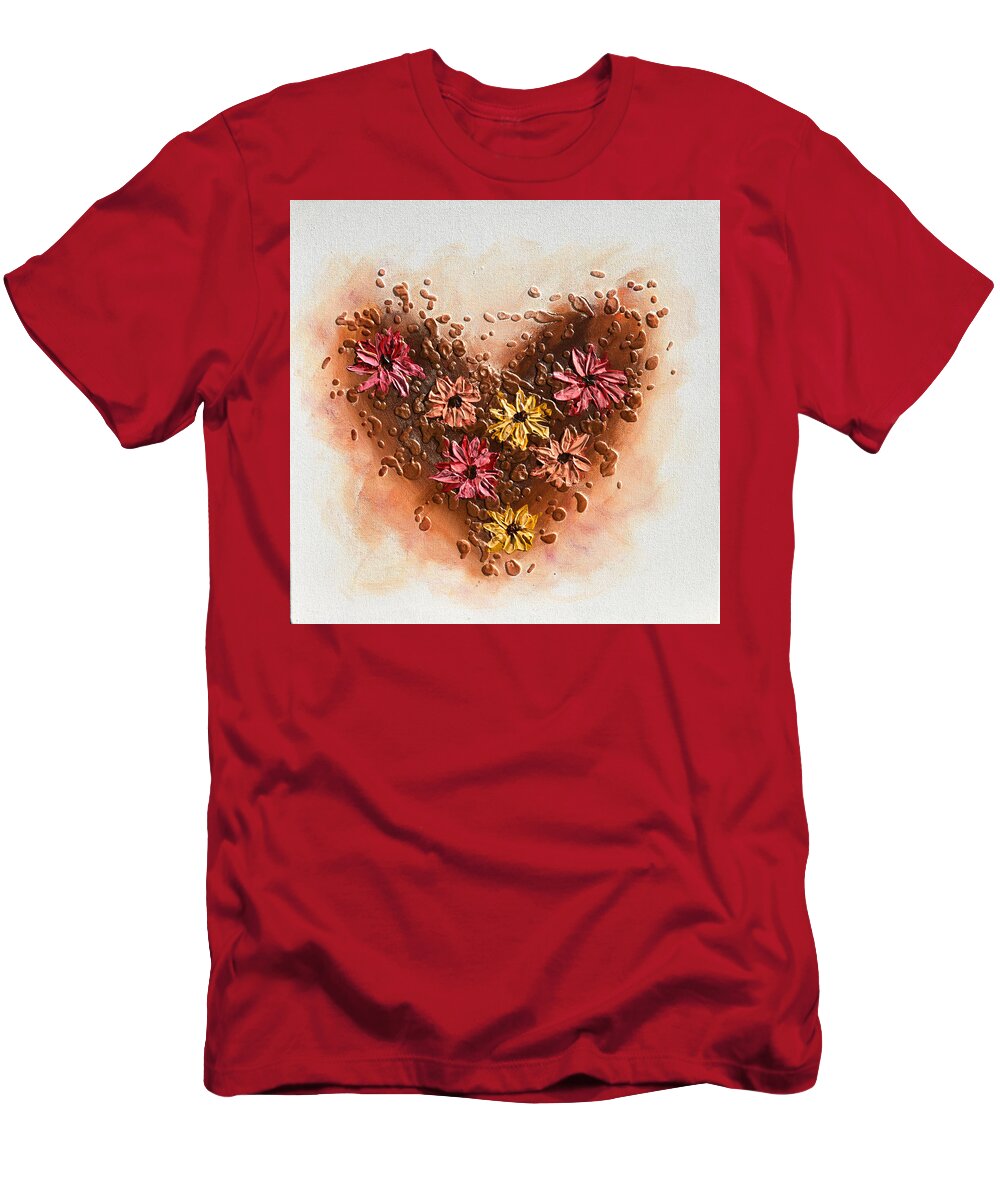 Heart T-Shirt featuring the painting A floral Heart by Amanda Dagg