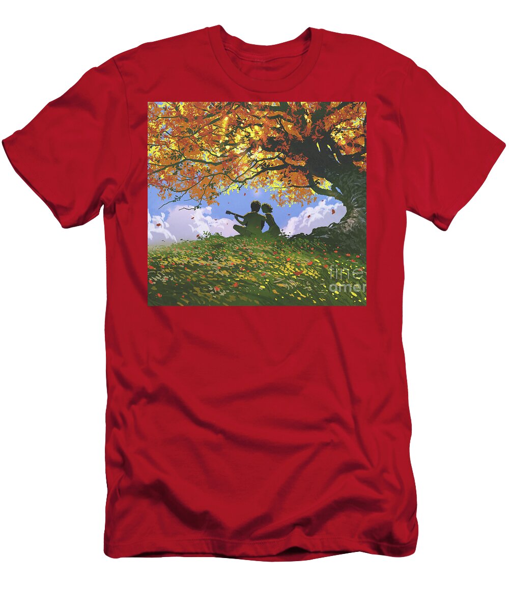 Illustration T-Shirt featuring the painting A Song For Us In Autumn by Tithi Luadthong