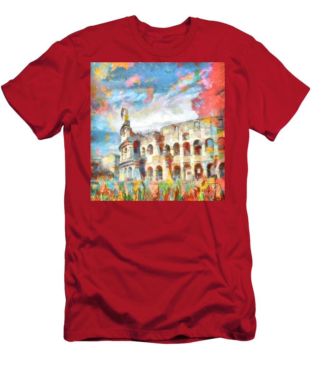 Colosseum T-Shirt featuring the painting Abstract Colosseum Arched Windows Rome Italy by Stefano Senise