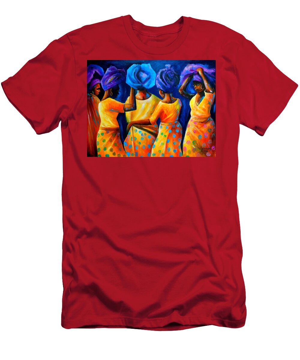 Orange T-Shirt featuring the painting African Headscarf Series by Olaoluwa Smith