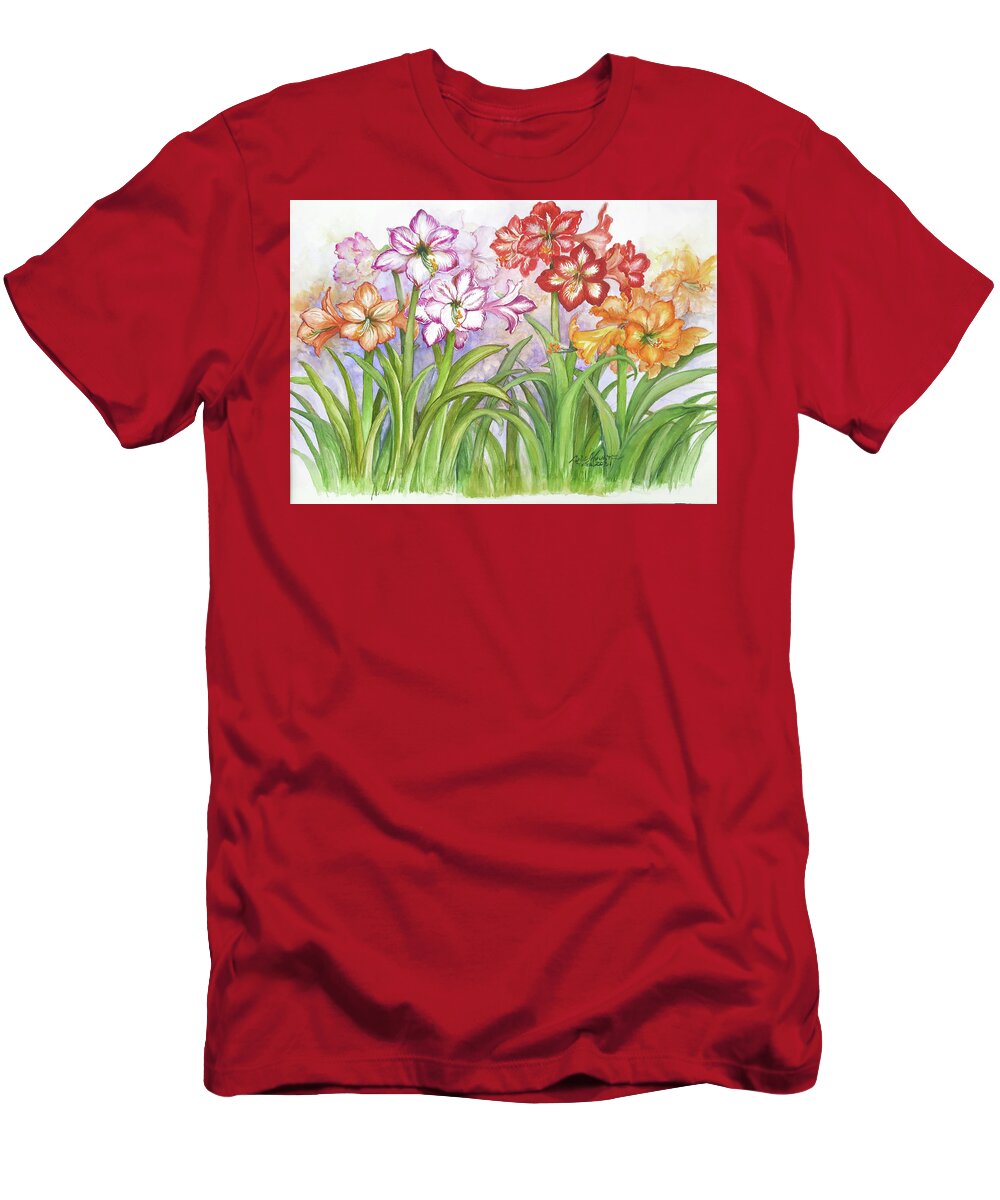Flowers T-Shirt featuring the painting Amaryllis Garden by Lois Mountz